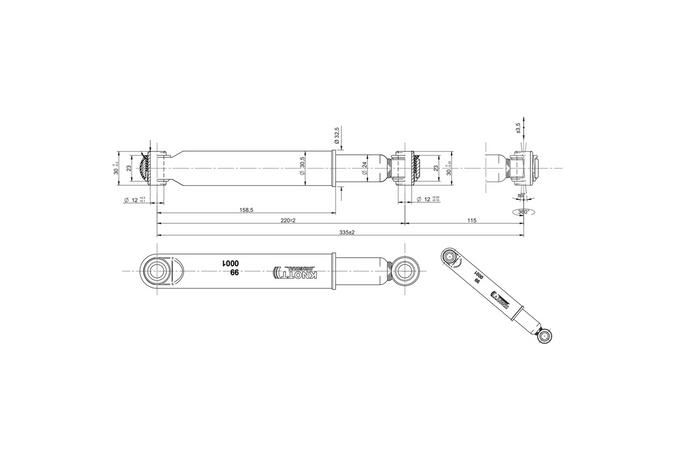 Két darabos KNOTT 990001 lengéscsillapító készlet pótkocsi tengelyekhez 750-1800 kg-ig, egyes és tandem tengelyekhez