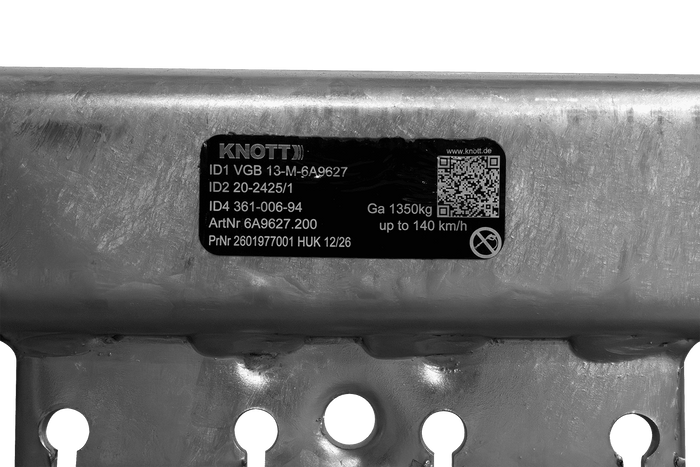 KNOTT VGB13M fékezett tengely pótkocsihoz/autószállítóhoz 1350kg 1900mm 2350mm 5x112
