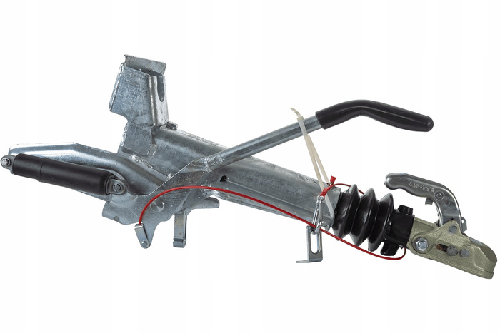 KNOTT KF27B ráfutószerkezet K27A vonóhoroggal 2700 kg-os pótkocsihoz, V-típusú vonórúddal és támasztókerék-konzollal