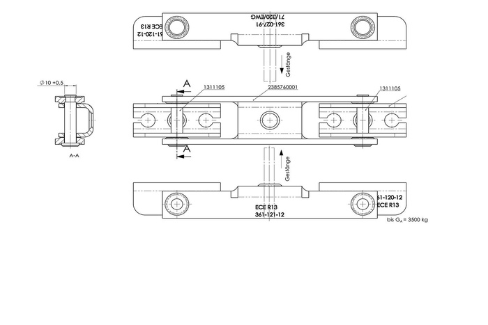 Dupla vonórúd AL-KO fékkábelekhez kéttengelyes pótkocsihoz