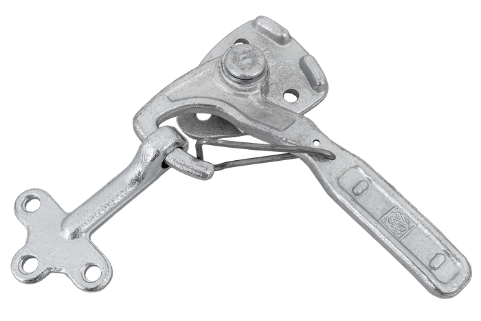 Bal oldali vonóhorog WINTERHOFF WV 10-L + WVG 10-A rögzítőelemekkel, teljes pótkocsi oldalsó zárral