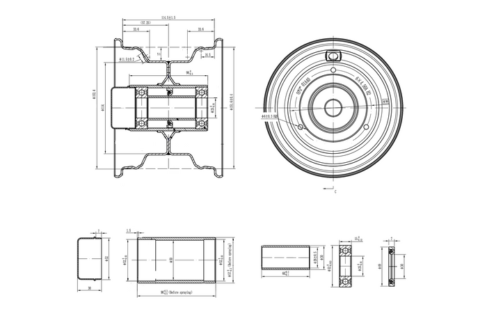 UNITRAILER acél felni 4.5Ax6"H2 3x96 csapágyakkal 6205-2RS