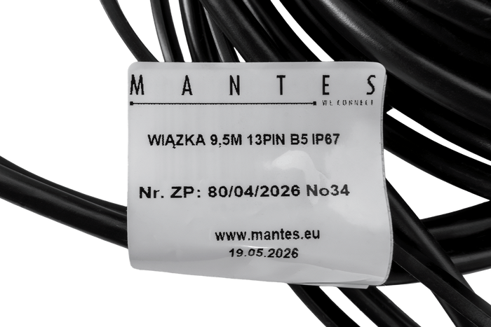 MANTES elektromos szerelés, csónak utánfutó kábelköteg, 9,5 m, 13 tűs csatlakozó, 2x5 tűs bajonettzár