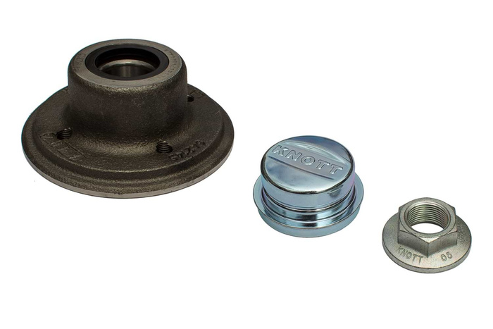 KNOTT 4x100 fékezetlen tengelyhez való csapágyazott agy, anya és fedél készlet