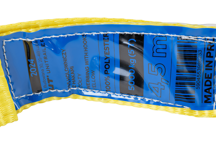 UNITRAILER vontatókötél horgokkal, vontatópánt 4,5m/50mm/5t sárga