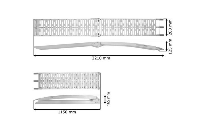 UNITRAILER ALR003 összecsukható rámpa alumínium pótkocsihoz 221cm 340kg hevederrel és tartóval