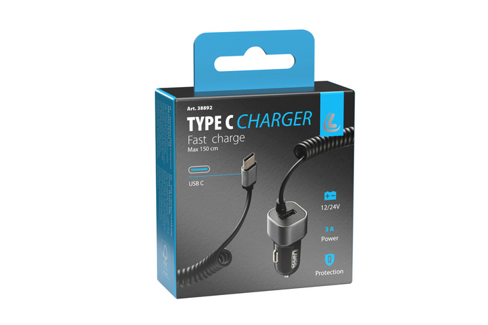 Autós töltő LAMP USB Type-C, szivargyújtó aljzat 12/24V