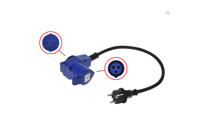 Adapter Schuko dugóval CEE derékszögű csatlakozóhoz + Schuko aljzathoz Proplus 373528 kábel 40cm