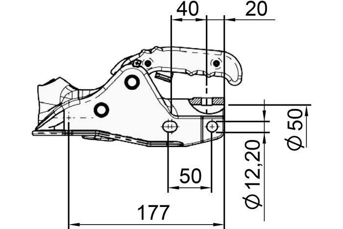 AL-KO AK301 gömbfejű vonóhorog 3000 kg-os pótkocsihoz, 50 mm-es öntöttvas csővonórúddal
