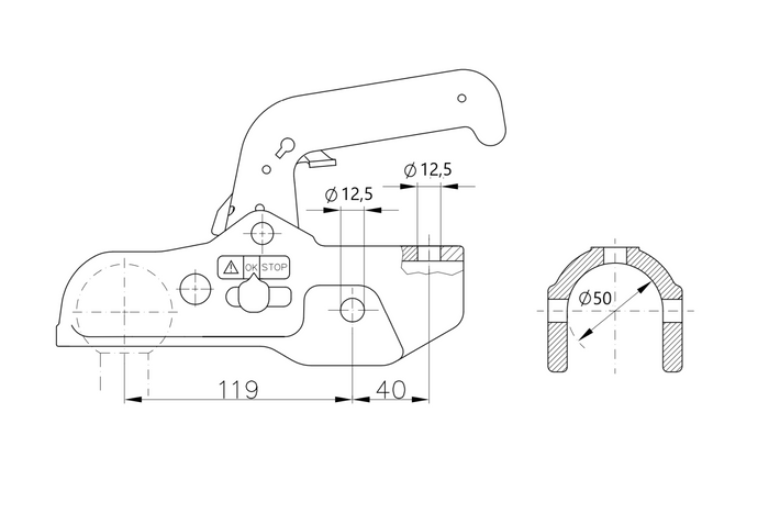 WINTERHOFF WW 350-RB-K1212 gömbfejű vonóhorog 3500 kg-os pótkocsihoz, 50 mm-es öntöttvas csővonórúddal