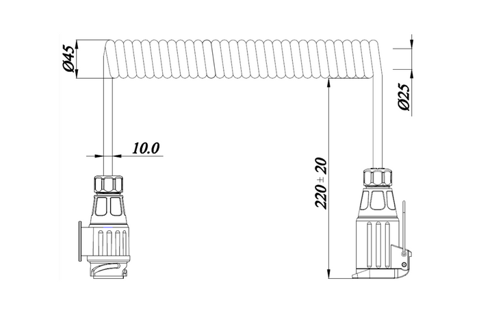 KAMAR E1384 spirális elektromos kábel 3m 12V dugó/aljzat 13PIN