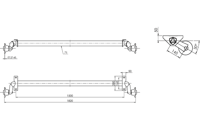 AL-KO OPTIMA fékezetlen pótkocsi tengely 750kg 1500mm 1820mm 4x100