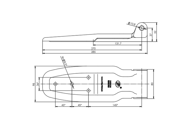 Oldalsó zsanér STEELPRESS HB-01.270-02 pótkocsi oldalra szereléséhez