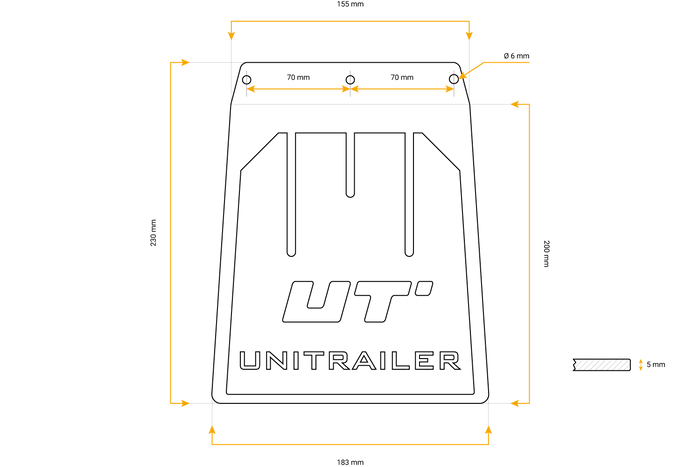 Gumi sárfogó készlet UNITRAILER, hajlított sárvédő borítás 185/233mm