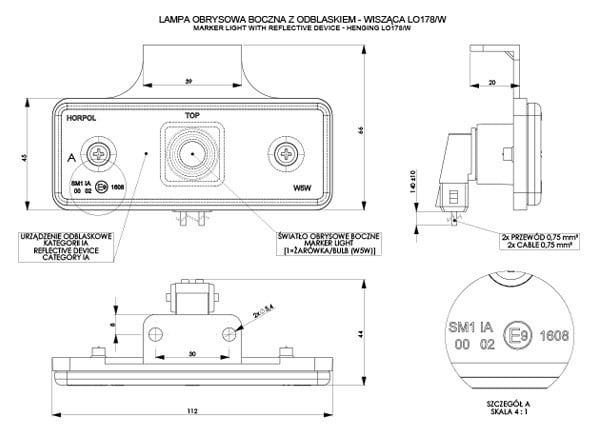 HORPOL LO 178/W univerzális helyzetjelző lámpa akasztóval 