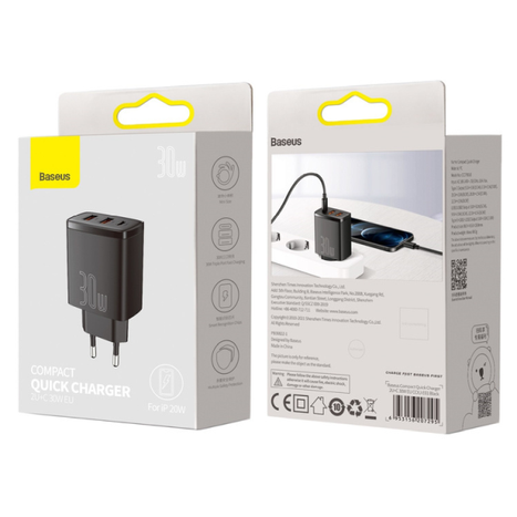 BASEUS Kompakt 2xUSB-A, USB-C fali töltő