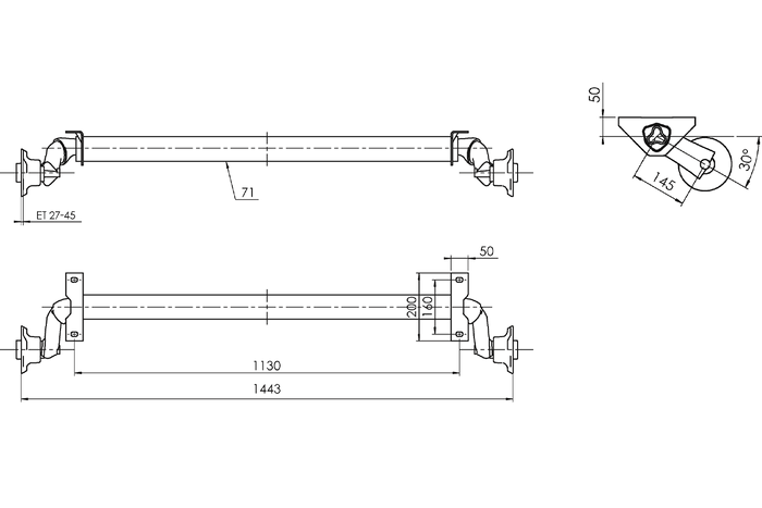 AL-KO OPTIMA fékezetlen pótkocsi tengely 750kg 1130mm 1443mm 4x100