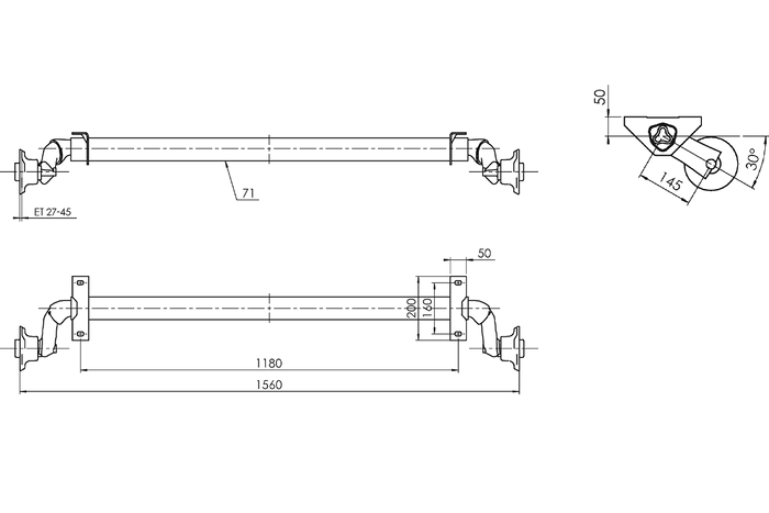 AL-KO OPTIMA fékezetlen pótkocsi tengely 750kg 1180mm 1560mm 4x100