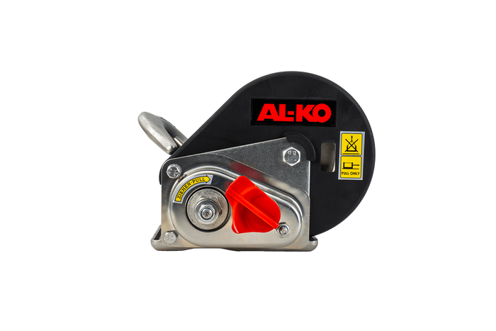 Kézi csörlő AL-KO utánfutóhoz 450 kg-os, 6 m-es hevederrel, fékkel és automatikus letekerccsel