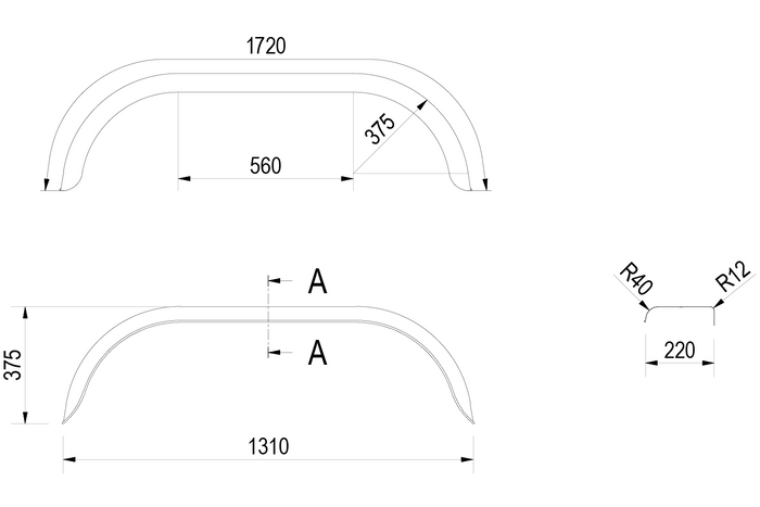 Két darabos tandem sárvédő készlet 14-15"-os utánfutóhoz DE HAAN THRV 22131 kerékívek 1310/220 mm