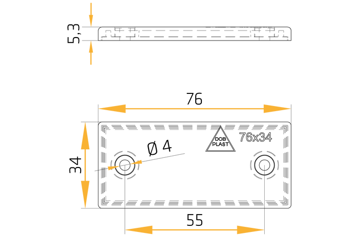 Téglalap alakú lyukas reflektor FEHÉR DOBPLAST 76x34mm reflektor