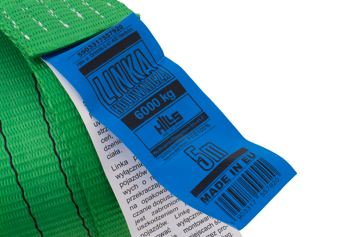 Vontatókötél horgokkal HILLS vonópánt 5m/60mm/6t zöld