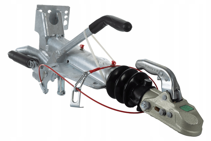 KNOTT KF27B ráfutószerkezet K27A vonóhoroggal 2700 kg-os pótkocsihoz, V-típusú vonórúddal és támasztókerék-konzollal