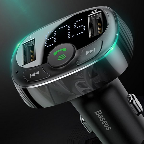 BASEUS T típusú FM adó bluetooth 4.2 MP3 + autós töltő 2x USB 3.4A
