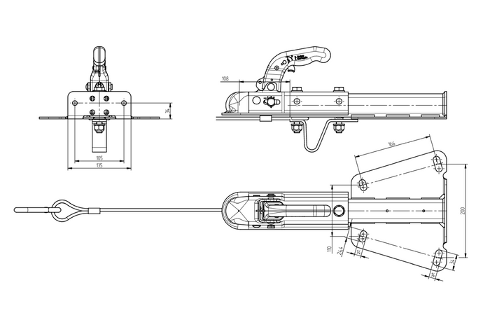 KNOTT K7.5-H+KZE7.5 gömbfejes vonóhorog tartóval és kábellel 750 kg-os pótkocsihoz V-típusú vonórúddal