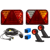 Lámpakészlet: DOBPLAST DPT35 LED hátsó lámpák + FRISTOM FT-009 LED oldalsó helyzetjelző lámpák + MANTES 4,5 m-es 7 tűs kábelköteg