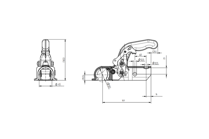 KNOTT K20-B gömbfejű vonóhorog 2000 kg-os pótkocsihoz, 45 mm-es öntöttvas csővonórúddal 