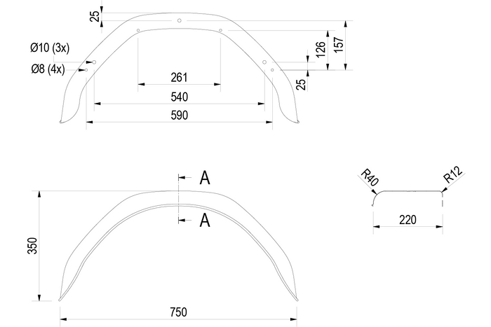 Utánfutó sárvédő 14-15" DE HAAN HMHR 2275 kerékív 750/220mm