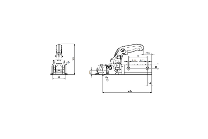 KNOTT KQ14-B gömbfejű vonóhorog 1400 kg-os pótkocsihoz, 60 mm-es négyzet alakú vonórúddal