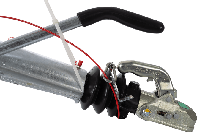 KNOTT KF27B ráfutószerkezet K27A vonóhoroggal 2700 kg-os pótkocsihoz V-típusú vonórúddal