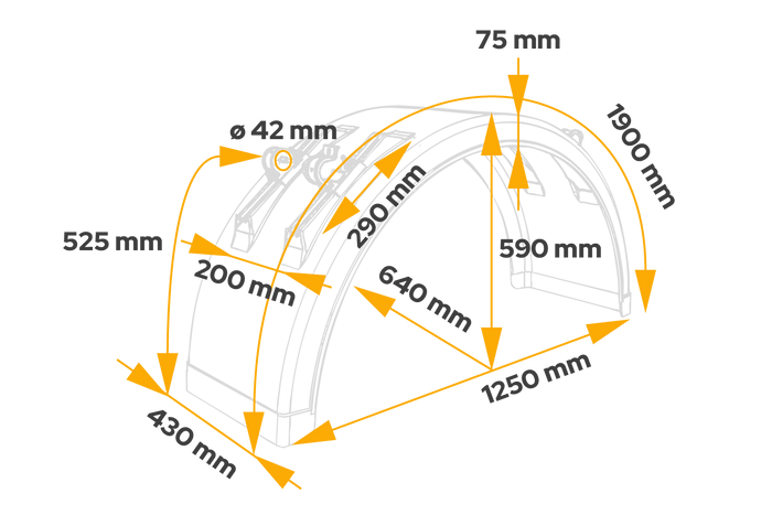 Sárvédő pótkocsihoz 19,5-22,5" DOMAR DK2975 kerékív 1250/430mm rögzítőkonzolokkal