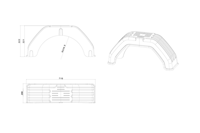 Két darabos sárvédő készlet 13-14"-os utánfutóhoz, lapos kerékívekkel 710/200 mm